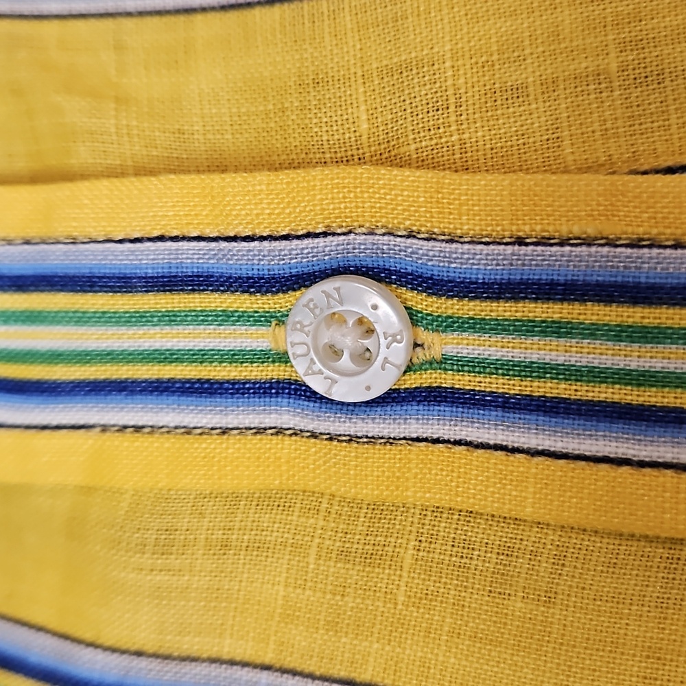 Lauren Ralph Lauren 100% Linen Button Up Shirt Women's XL Stripes Yellow - Picture 10 of 10